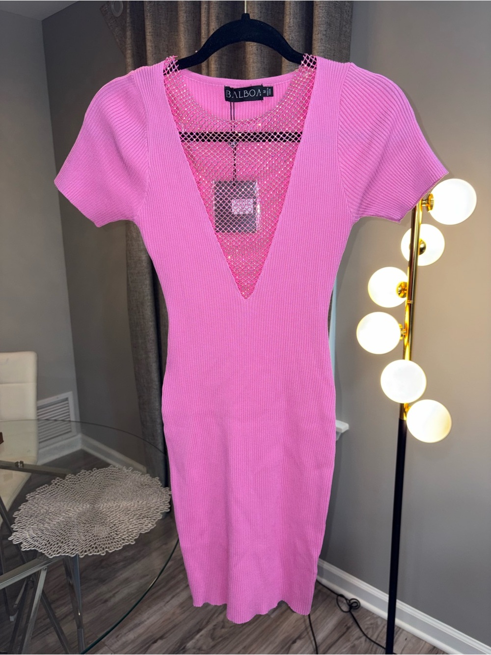 Balboa Pink Ribbed V-Neck Mini Dress